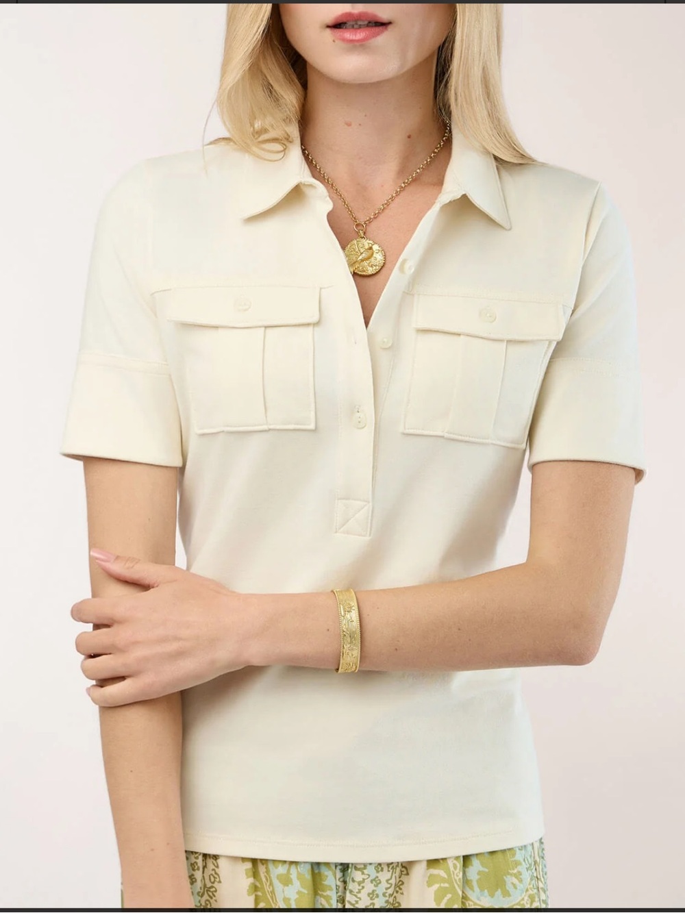 Spartina 449 Kacey Polo Short Sleeve Top Antique White Color Size Small NWT